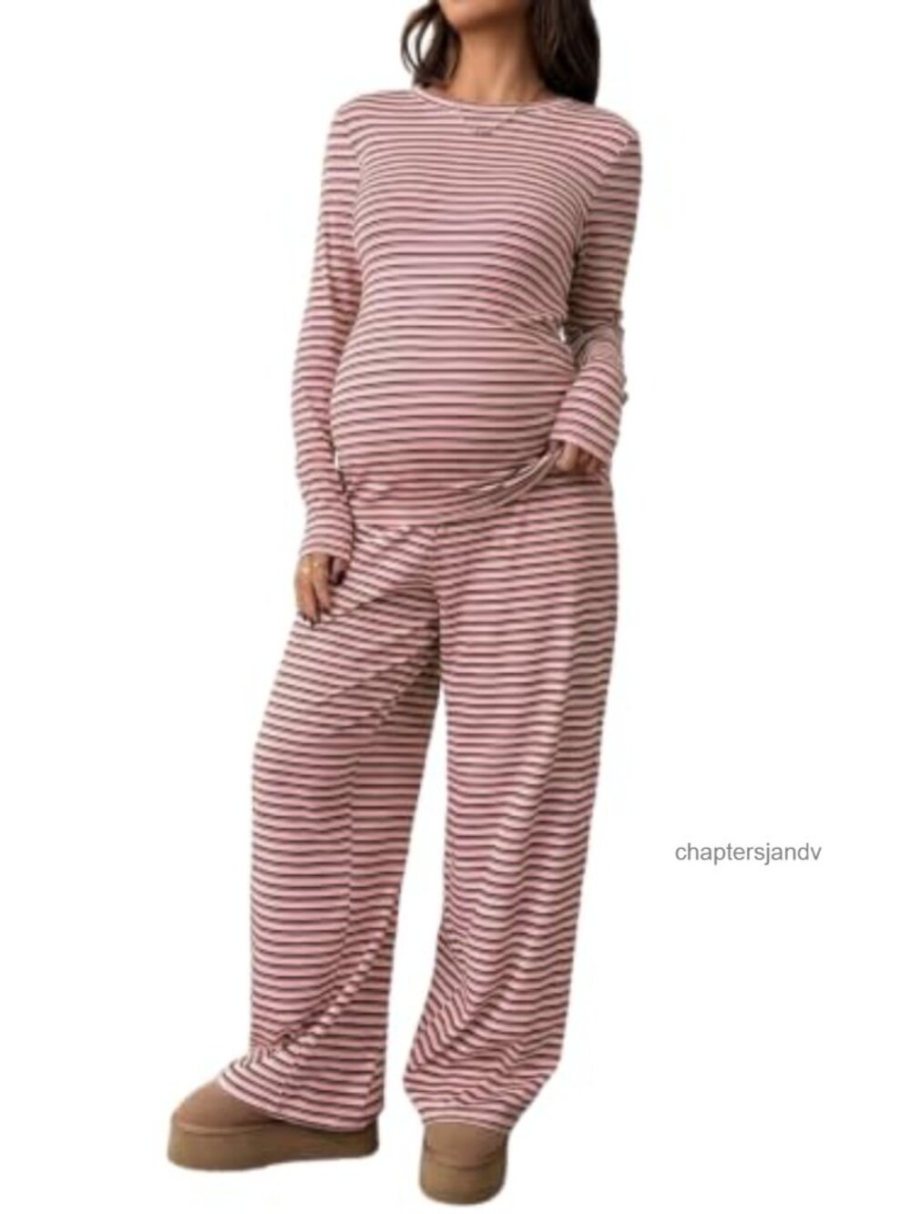 Maternity 2 Piece Outfits Striped Long Sleeve Pregnancy Lounge Set